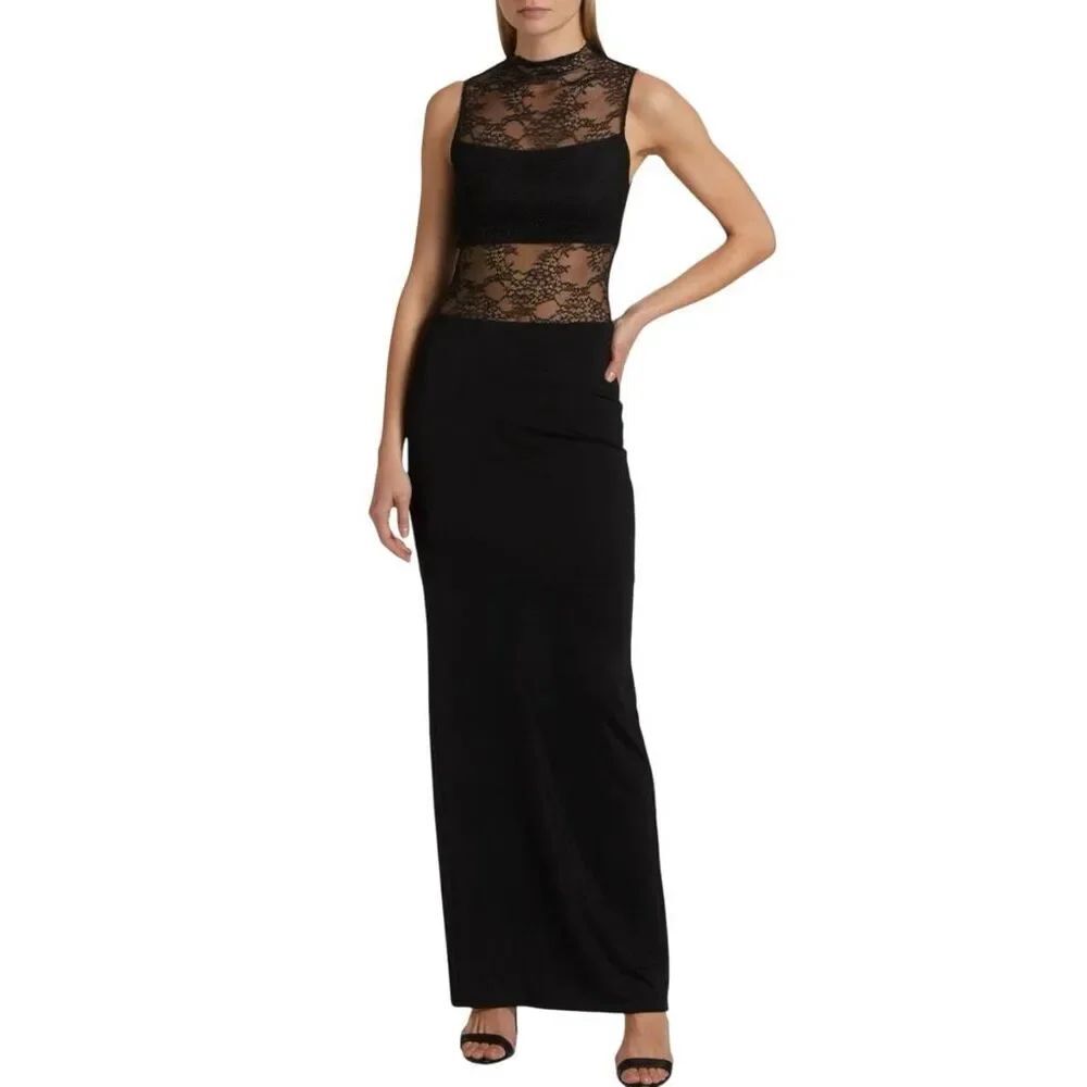 Alice + Olivia Nichol Sleeveless Lace Maxi Dress sheer lace bodice sz 6 NWT